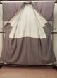 Photo2: P0818E Vintage Japanese kimono Grayish Wisteria IROMUJI plain colored for women / Silk., Base woven pattern: grapes. (Grade C) (2)