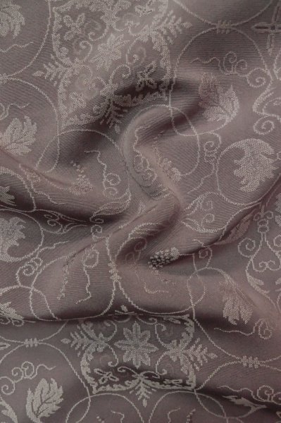 Photo12: P0818E Vintage Japanese kimono Grayish Wisteria IROMUJI plain colored for women / Silk., Base woven pattern: grapes. (Grade C) (12)