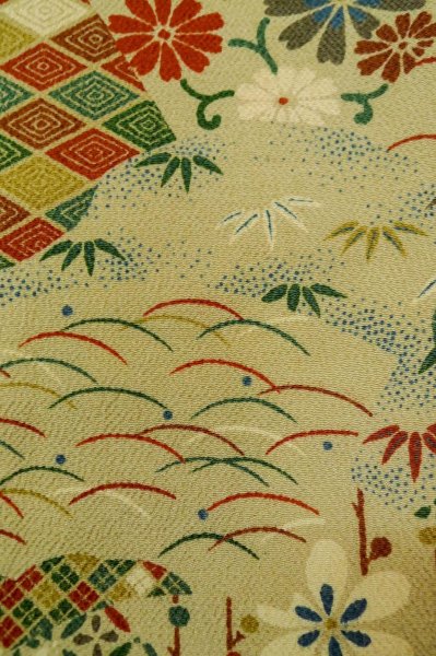 Photo7: Mint P0818F Vintage Japanese kimono Grayish Beige KOMON dyed for women / Silk. Flower (Grade A) (7)
