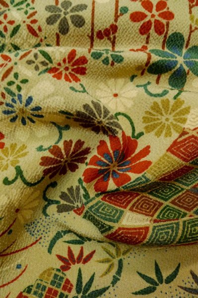 Photo12: Mint P0818F Vintage Japanese kimono Grayish Beige KOMON dyed for women / Silk. Flower (Grade A) (12)
