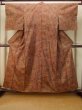 Photo1: Mint P0818H Vintage Japanese kimono Dark Dark Red TSUMUGI pongee for women / Silk. Chrysanthemum, Shell box pattern (Grade A) (1)