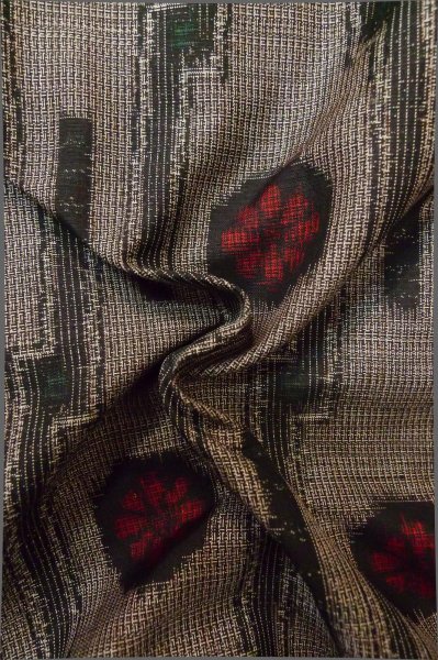 Photo11: P0818I Vintage Japanese kimono Gray TSUMUGI pongee for women / Silk. Chrysanthemum (Grade B) (11)