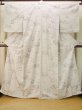 Photo1: P0818J Vintage Japanese kimono Purplish Off White TSUMUGI pongee for women / Silk. Flower (Grade B) (1)