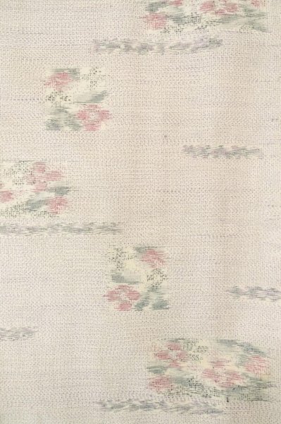 Photo4: P0818J Vintage Japanese kimono Purplish Off White TSUMUGI pongee for women / Silk. Flower (Grade B) (4)