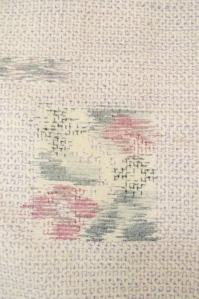 Photo6: P0818J Vintage Japanese kimono Purplish Off White TSUMUGI pongee for women / Silk. Flower (Grade B) (6)