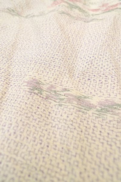 Photo8: P0818J Vintage Japanese kimono Purplish Off White TSUMUGI pongee for women / Silk. Flower (Grade B) (8)