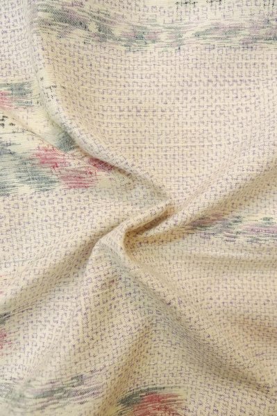 Photo11: P0818J Vintage Japanese kimono Purplish Off White TSUMUGI pongee for women / Silk. Flower (Grade B) (11)