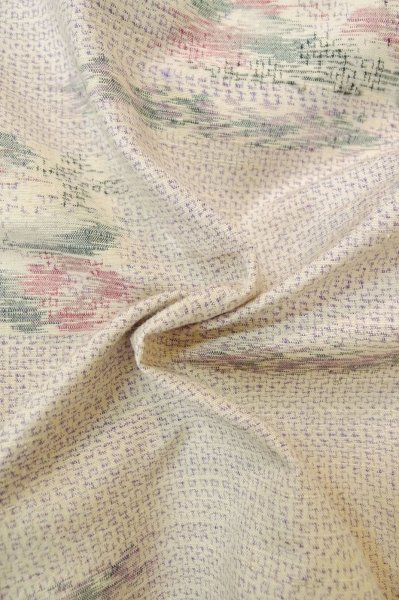 Photo12: P0818J Vintage Japanese kimono Purplish Off White TSUMUGI pongee for women / Silk. Flower (Grade B) (12)