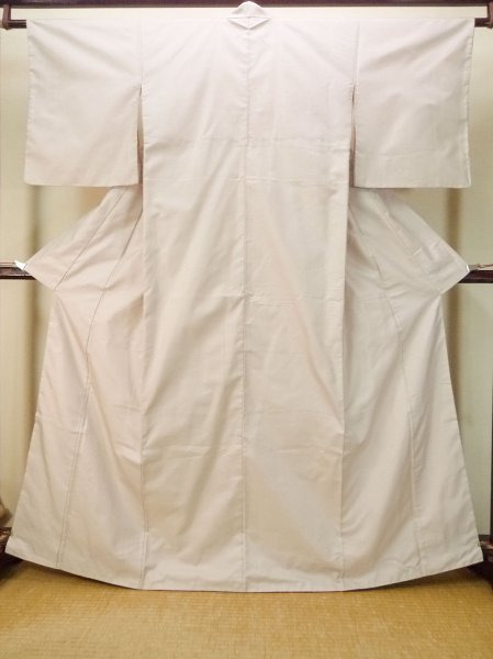 Photo1: P0818L Vintage Japanese kimono White TSUMUGI pongee for women / Silk. Cross (Grade B) (1)
