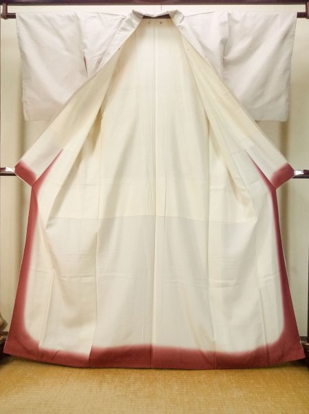 Photo2: P0818L Vintage Japanese kimono White TSUMUGI pongee for women / Silk. Cross (Grade B) (2)