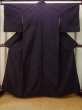 Photo1: Mint P0818M Vintage Japanese kimono Navy Blue TSUMUGI pongee for women / Silk. Quadrangle (Grade A) (1)