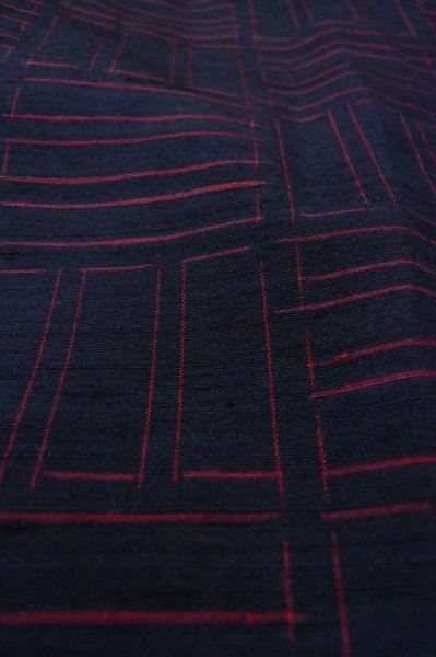 Photo9: Mint P0818M Vintage Japanese kimono Navy Blue TSUMUGI pongee for women / Silk. Quadrangle (Grade A) (9)