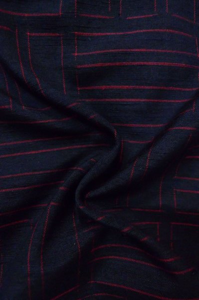Photo11: Mint P0818M Vintage Japanese kimono Navy Blue TSUMUGI pongee for women / Silk. Quadrangle (Grade A) (11)