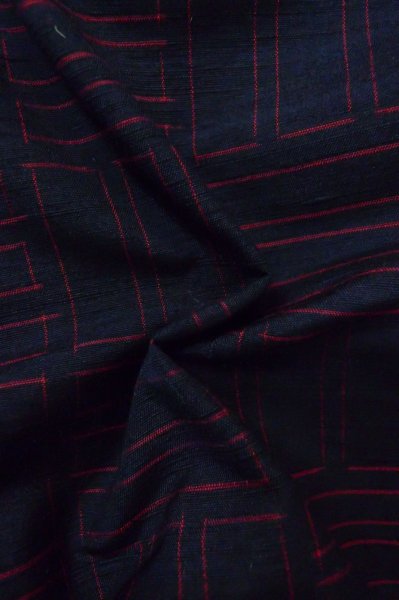 Photo12: Mint P0818M Vintage Japanese kimono Navy Blue TSUMUGI pongee for women / Silk. Quadrangle (Grade A) (12)