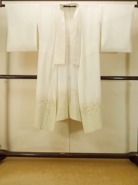 Photo1: P0901I Vintage Japanese kimono Light Teal JUBAN undergarment for women / Silk. SAKURA cherry blossom (Grade B) (1)