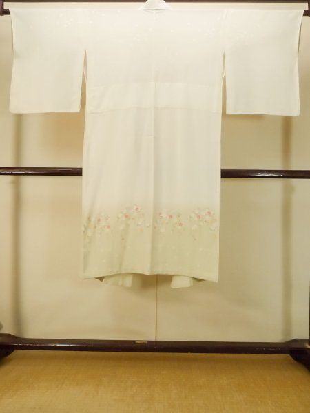 Photo2: P0901I Vintage Japanese kimono Light Teal JUBAN undergarment for women / Silk. SAKURA cherry blossom (Grade B) (2)