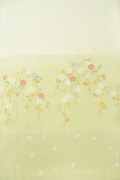 Photo4: P0901I Vintage Japanese kimono Light Teal JUBAN undergarment for women / Silk. SAKURA cherry blossom (Grade B) (4)