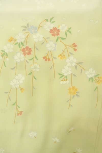 Photo5: P0901I Vintage Japanese kimono Light Teal JUBAN undergarment for women / Silk. SAKURA cherry blossom (Grade B) (5)