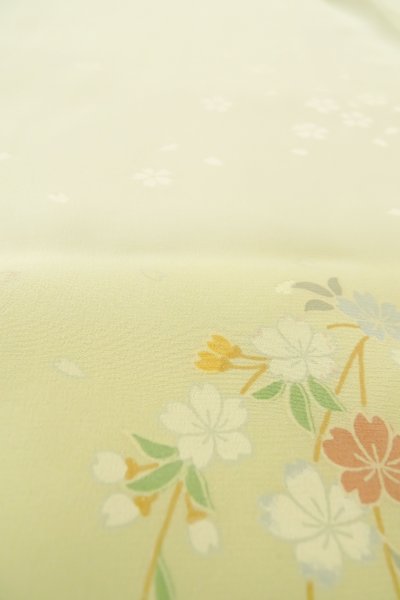 Photo10: P0901I Vintage Japanese kimono Light Teal JUBAN undergarment for women / Silk. SAKURA cherry blossom (Grade B) (10)