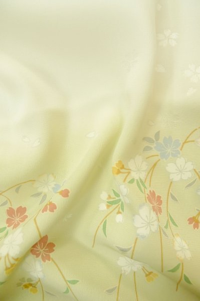Photo12: P0901I Vintage Japanese kimono Light Teal JUBAN undergarment for women / Silk. SAKURA cherry blossom (Grade B) (12)