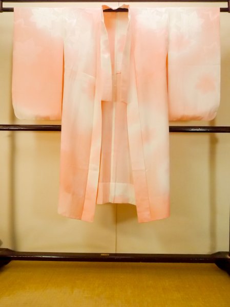 Photo1: P0901K Vintage Japanese kimono Pale Coral JUBAN undergarment for women / Silk. (Grade C) (1)