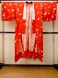 Photo1: P0901Q Vintage Japanese kimono Vivid Red JUBAN undergarment for women / Synthetic. TSUDUMI hand drum (Grade C) (1)