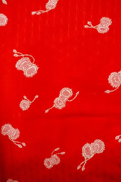 Photo4: P0901Q Vintage Japanese kimono Vivid Red JUBAN undergarment for women / Synthetic. TSUDUMI hand drum (Grade C) (4)