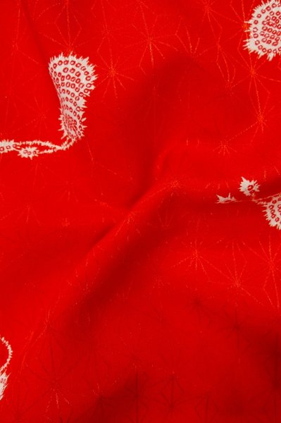 Photo11: P0901Q Vintage Japanese kimono Vivid Red JUBAN undergarment for women / Synthetic. TSUDUMI hand drum (Grade C) (11)