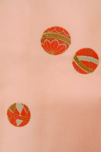 Photo6: Mint P0901T Vintage Japanese kimono Pale Pink JUBAN undergarment for women / Silk., Japanese traditional ball pattern (Grade A) (6)