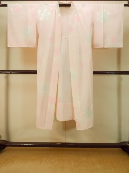 Photo1: P0901W Vintage Japanese kimono Pale Pink JUBAN undergarment for women / Silk., More damages (Grade B) (1)