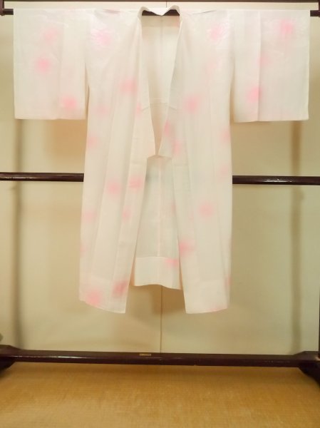 Photo1: P0901Y Vintage Japanese kimono Light Pink JUBAN undergarment for women / Synthetic. Gradation, Based woven pattern: KIRI paulownia, KIKYO Japanese balloonflower, Bamboo leaf, Wave, Greek key fret (Grade B) (1)
