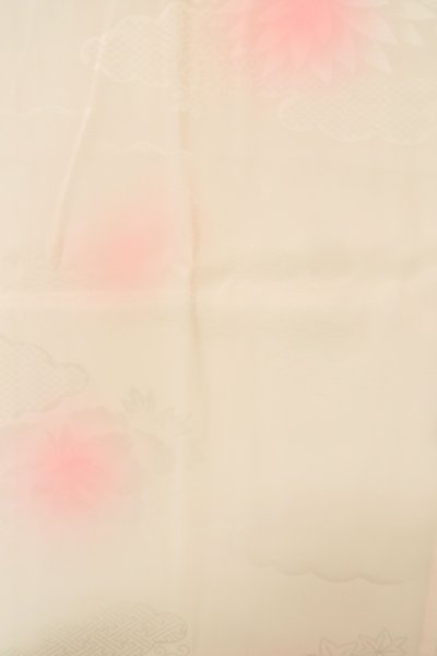 Photo3: P0901Y Vintage Japanese kimono Light Pink JUBAN undergarment for women / Synthetic. Gradation, Based woven pattern: KIRI paulownia, KIKYO Japanese balloonflower, Bamboo leaf, Wave, Greek key fret (Grade B) (3)