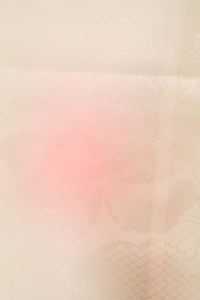 Photo7: P0901Y Vintage Japanese kimono Light Pink JUBAN undergarment for women / Synthetic. Gradation, Based woven pattern: KIRI paulownia, KIKYO Japanese balloonflower, Bamboo leaf, Wave, Greek key fret (Grade B) (7)