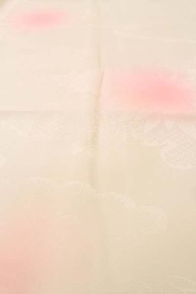 Photo8: P0901Y Vintage Japanese kimono Light Pink JUBAN undergarment for women / Synthetic. Gradation, Based woven pattern: KIRI paulownia, KIKYO Japanese balloonflower, Bamboo leaf, Wave, Greek key fret (Grade B) (8)