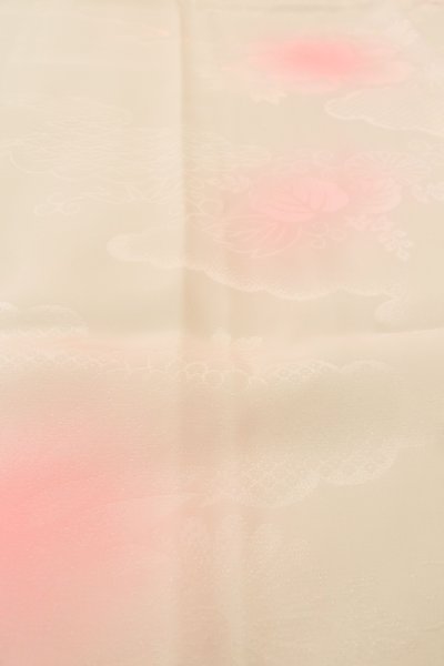 Photo9: P0901Y Vintage Japanese kimono Light Pink JUBAN undergarment for women / Synthetic. Gradation, Based woven pattern: KIRI paulownia, KIKYO Japanese balloonflower, Bamboo leaf, Wave, Greek key fret (Grade B) (9)