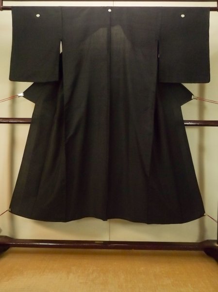 Photo1: P0902A Vintage Japanese kimono Black MONTSUKI crests for women / Silk., There are stains. (Grade D) (1)