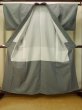 Photo2: P0916A Vintage Japanese kimono Grayish Light Blue ORI woven for women / Wool. Stripes (Grade C) (2)
