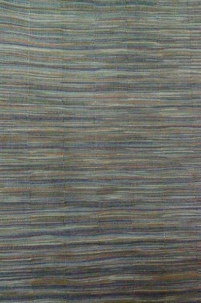 Photo5: P0916A Vintage Japanese kimono Grayish Light Blue ORI woven for women / Wool. Stripes (Grade C) (5)