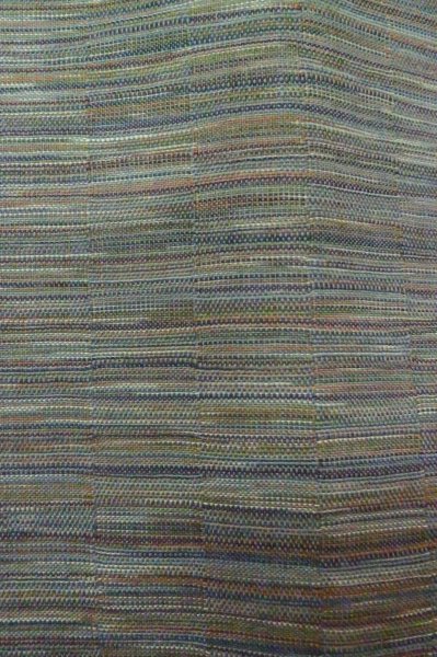 Photo6: P0916A Vintage Japanese kimono Grayish Light Blue ORI woven for women / Wool. Stripes (Grade C) (6)