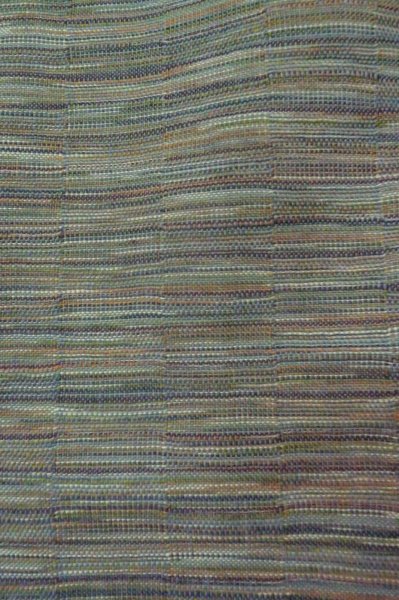 Photo7: P0916A Vintage Japanese kimono Grayish Light Blue ORI woven for women / Wool. Stripes (Grade C) (7)