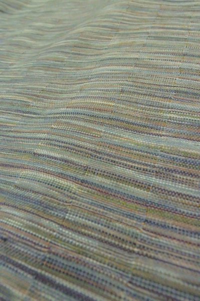 Photo8: P0916A Vintage Japanese kimono Grayish Light Blue ORI woven for women / Wool. Stripes (Grade C) (8)