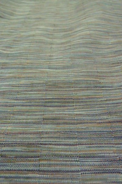 Photo9: P0916A Vintage Japanese kimono Grayish Light Blue ORI woven for women / Wool. Stripes (Grade C) (9)