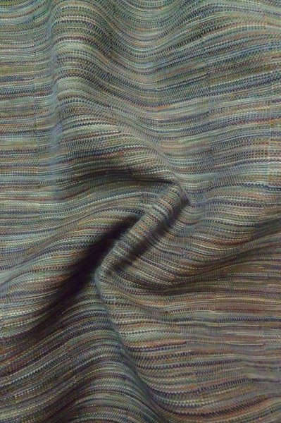 Photo11: P0916A Vintage Japanese kimono Grayish Light Blue ORI woven for women / Wool. Stripes (Grade C) (11)