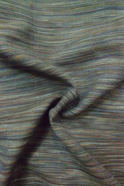 Photo12: P0916A Vintage Japanese kimono Grayish Light Blue ORI woven for women / Wool. Stripes (Grade C) (12)