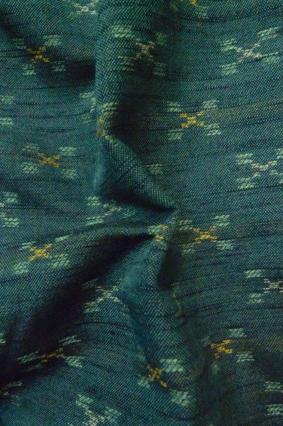 Photo11: P0916B Vintage Japanese kimono Dark Grayish Teal HITOE unlined for women / Wool. Stripes (Grade B) (11)