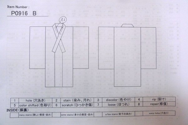 Photo13: P0916B Vintage Japanese kimono Dark Grayish Teal HITOE unlined for women / Wool. Stripes (Grade B) (13)