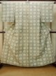 Photo1: P0916C Vintage Japanese kimono Grayish Light Blue HITOE unlined for women / Wool. Abstract pattern (Grade C) (1)