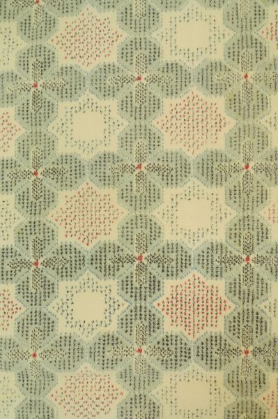 Photo3: P0916C Vintage Japanese kimono Grayish Light Blue HITOE unlined for women / Wool. Abstract pattern (Grade C) (3)