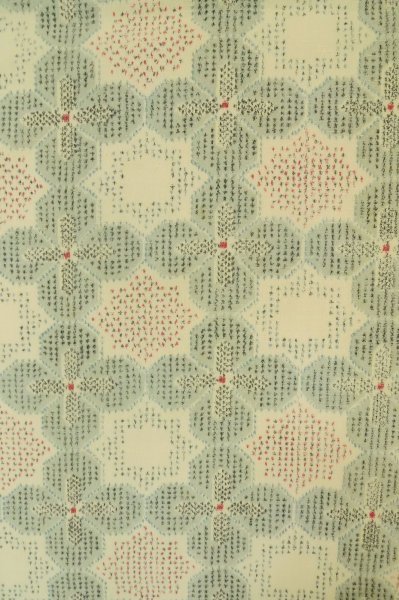 Photo4: P0916C Vintage Japanese kimono Grayish Light Blue HITOE unlined for women / Wool. Abstract pattern (Grade C) (4)