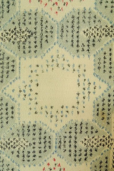 Photo6: P0916C Vintage Japanese kimono Grayish Light Blue HITOE unlined for women / Wool. Abstract pattern (Grade C) (6)